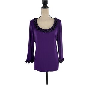August Silk Purple Scoop Neck Top with Ribbon Rosette Trim Size M
